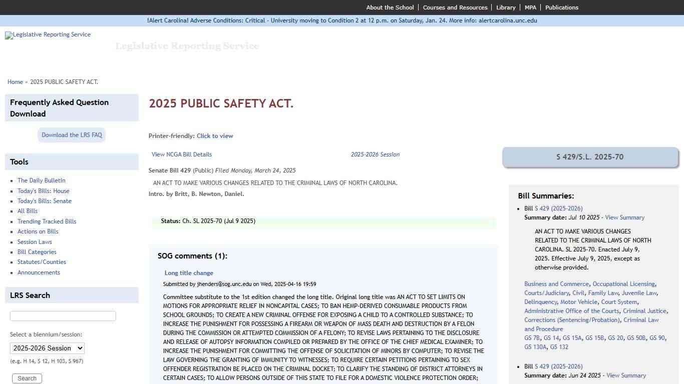2025 PUBLIC SAFETY ACT. Legislative Reporting Service